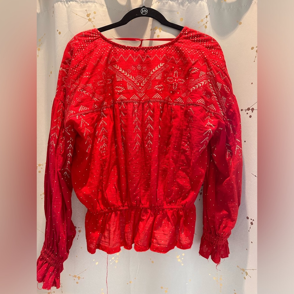 Free People Blouse - Red - linen with glitter